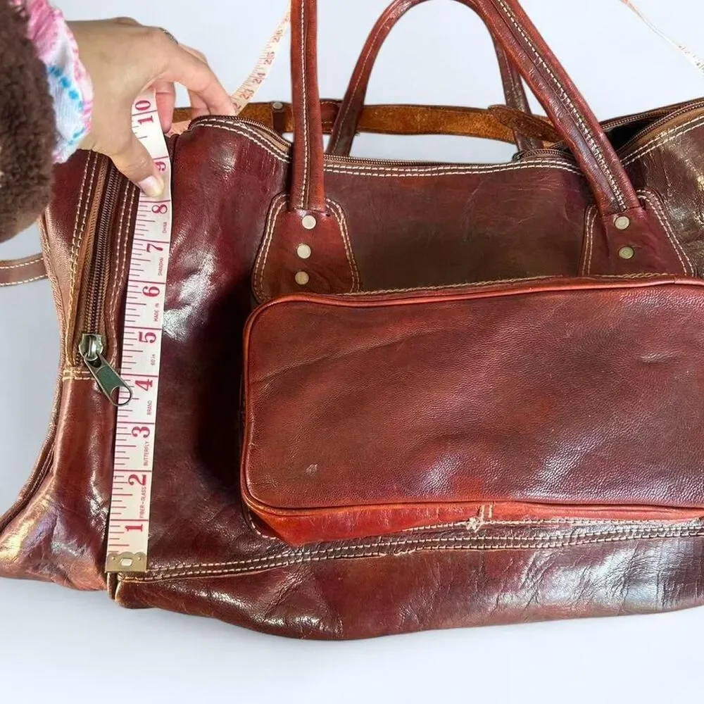 Vintage Genuine Leather Duffle Bag with shoulder strap